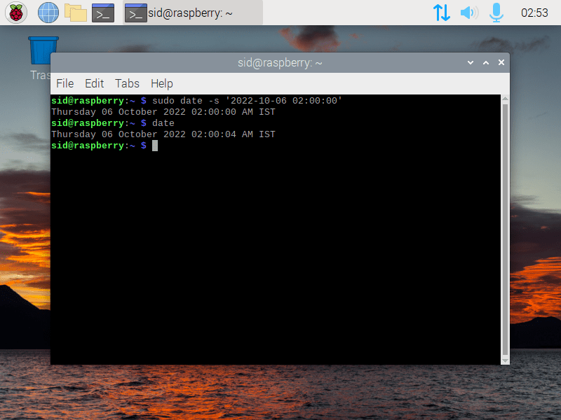 Raspberry Pi OS で日付と時刻を設定する Delft スタック